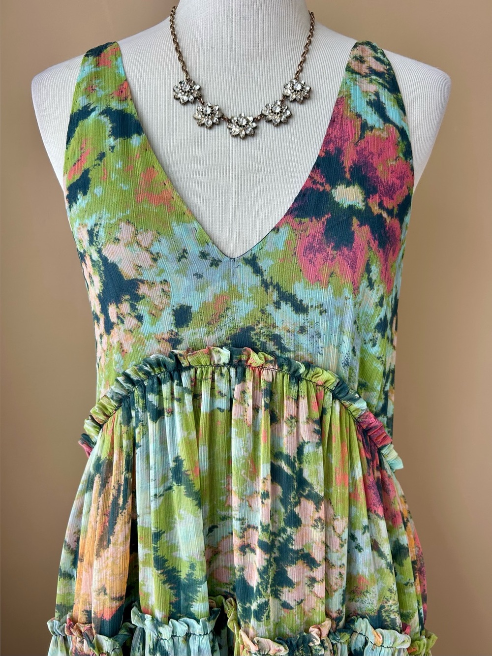 Free People Julianna Maxi Dress Green Sleeveless Tiered Ruffle Size XS - Picture 6 of 16